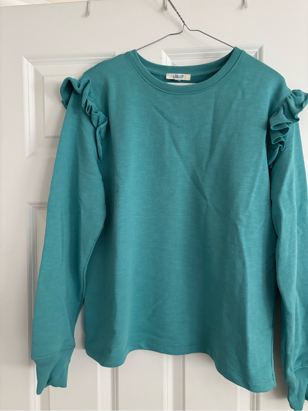 Women's Crewneck Sweatshirt in Teal Color -Leallo